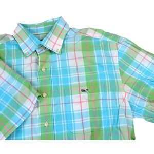 Vineyard Vines Whale Shirt Short Sleeve Button Down Plaid Colorful Preppy Mens M